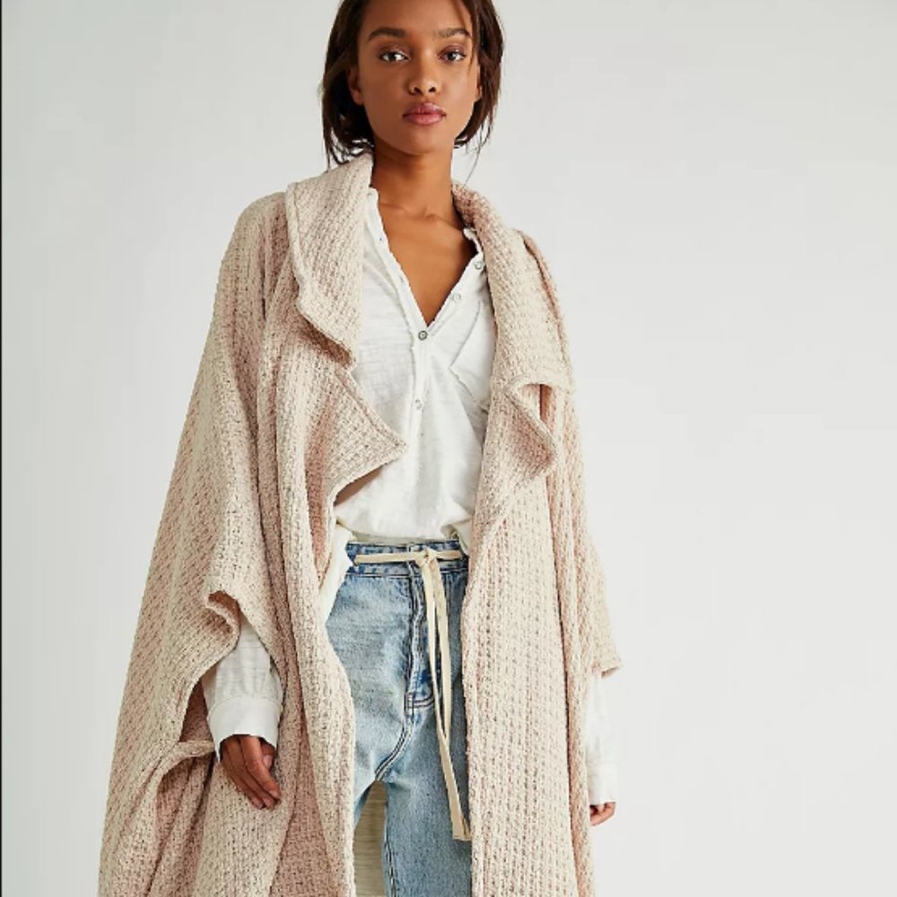 Free People Mile High Waffle Knit Oversized Poncho Open Front One Size worn once